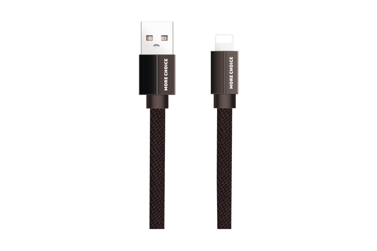 Дата-кабель More Choice USB 2.1A для Lightning 8-pin плоский нейлон 1м K20i  Black