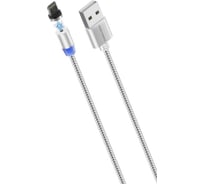 Дата-кабель More Choice Smart USB 2.4A для Lightning 8-pin Magnetic нейлон 1м K61Si Silver