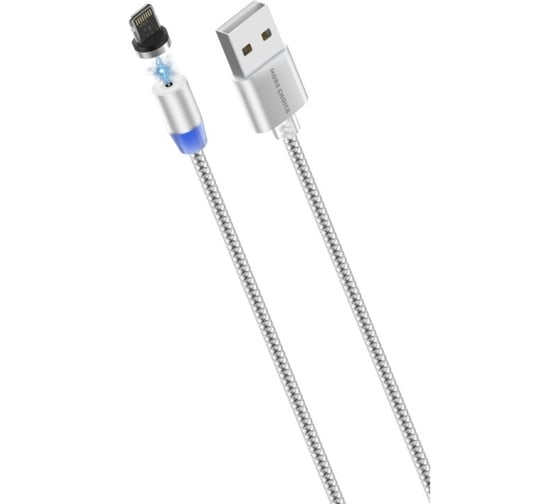 Дата-кабель More Choice Smart USB 2.4A для Lightning 8-pin Magnetic нейлон 1м K61Si Silver