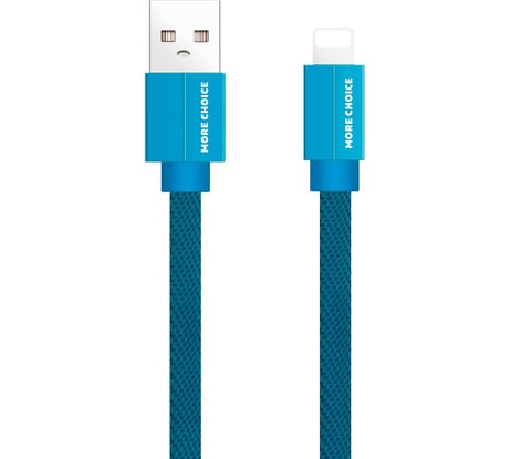 Дата-кабель More Choice USB 2.1A для Lightning 8-pin плоский нейлон 1м K20i Blue