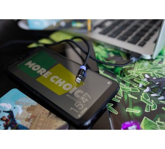 Дата-кабель More Choice Smart USB 3.0A для micro USB Magnetic нейлон 1м K61Sm Black