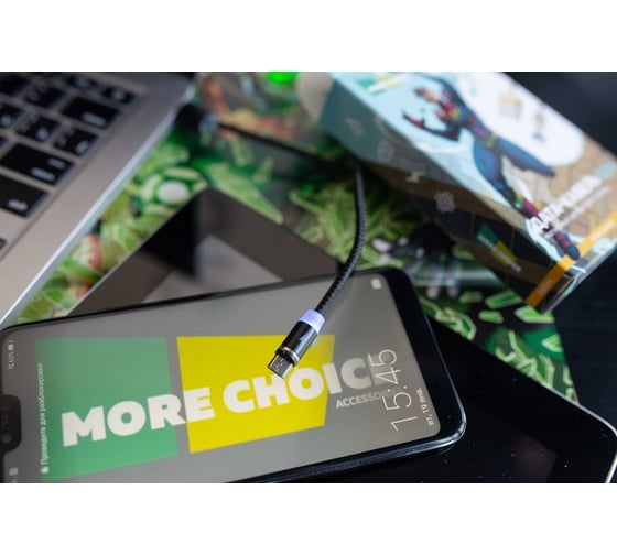 Дата-кабель More Choice Smart USB 3.0A для micro USB Magnetic нейлон 1м K61Sm Black
