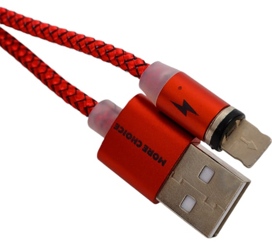 Дата-кабель More Choice Smart USB 2.4A для Lightning 8-pin Magnetic нейлон 1м K61Si Red