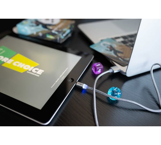Дата-кабель More Choice Smart USB 2.4A для Lightning 8-pin Magnetic нейлон 1м K61Si Dark Grey
