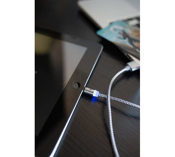 Дата-кабель More Choice Smart USB 2.4A для Lightning 8-pin Magnetic нейлон 1м K61Si Dark Grey