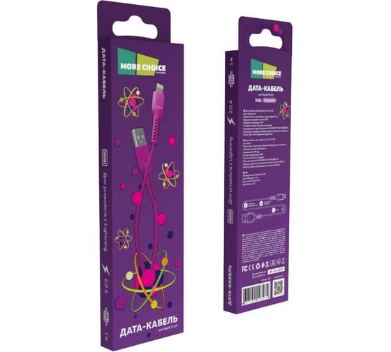 Дата-кабель More Choice USB 2.0A для Lightning 8-pin TPE 1м K16i Purple 1