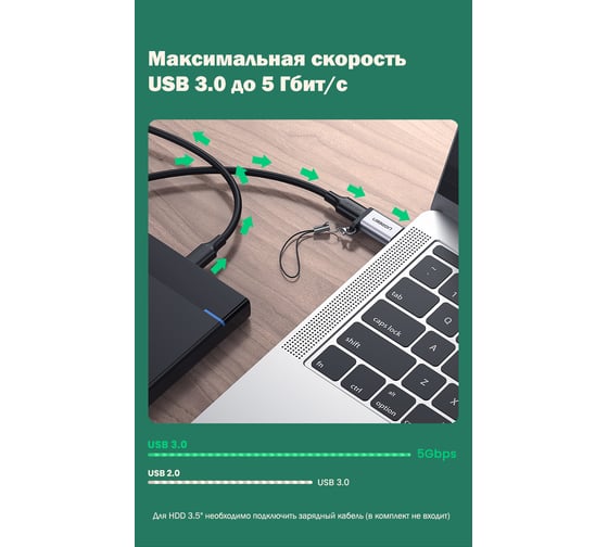 Переходник Ugreen USB A 3.0 m -USB C 3.1 f 50533
