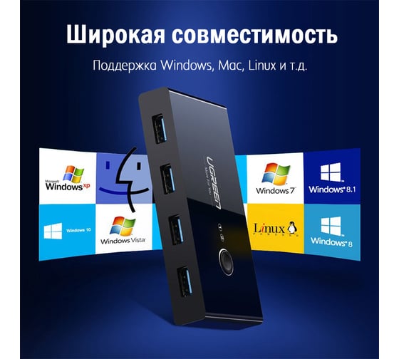 Разветвитель портов Ugreen с переключателем 4 х USB 3.0 30768