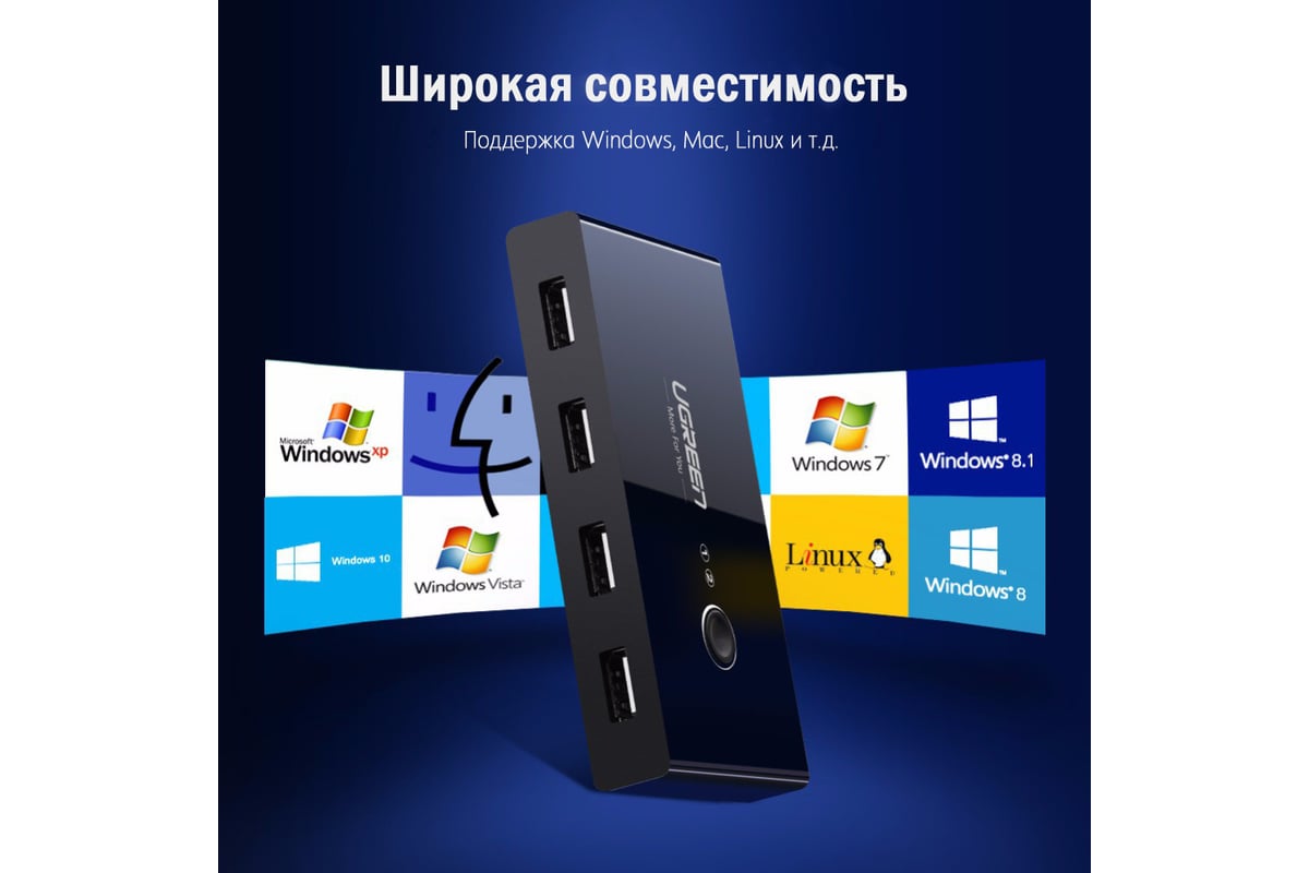 Разветвитель портов Ugreen с переключателем 4 х USB 2.0 30767