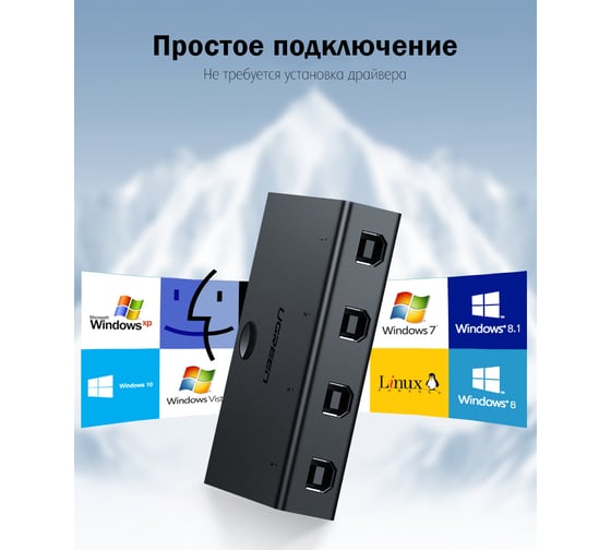 Разветвитель портов Ugreen с переключателем 4 х USB 2,0 30346