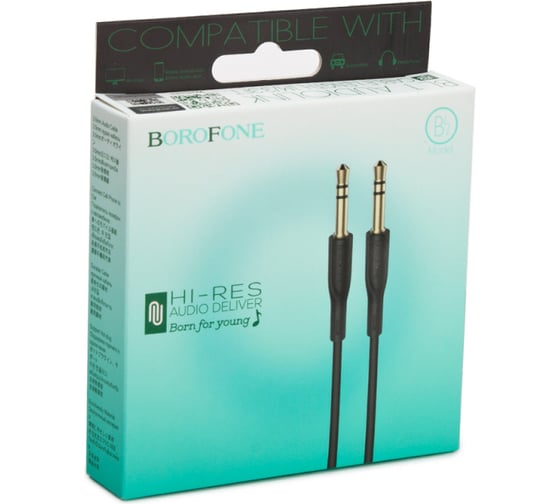 Аудиокабель Borofone bl1 audiolink 3.5 мм, 1м, черный 0L-00043176