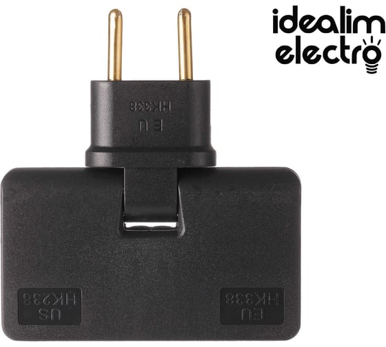 Сетевой электрический плоский поворотный тройник в розетку idealim Черный black