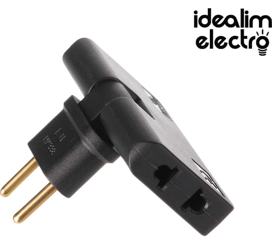 Сетевой электрический плоский поворотный тройник в розетку idealim Черный black