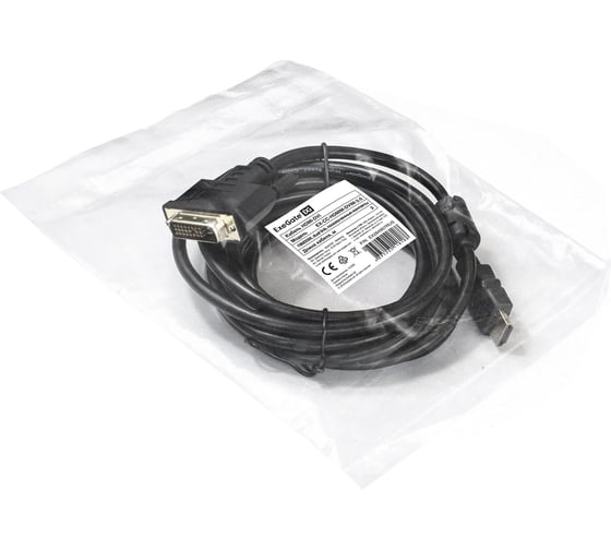 Кабель ExeGate HDMI-DVI EX-CC-HDMIM-DVIM-3.0 19M 25M, dual link, 2 фильтра, 3м, позолоченные контакты 284907