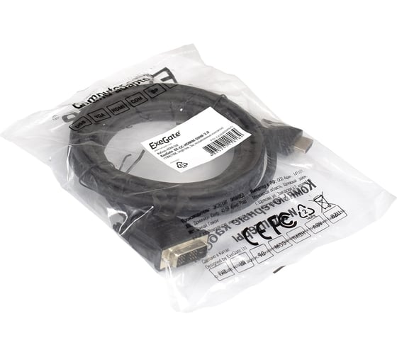Кабель ExeGate HDMI-DVI EX-CC-HDMIM-DVIM-1.8 19M 19M, single link, 1,8м, позолоченные контакты 284893