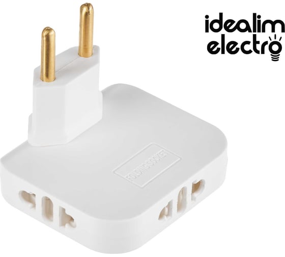 Облегченный сетевой электрический плоский поворотный тройник в розетку idealim white light