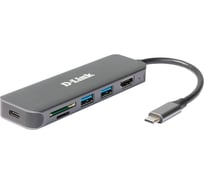 Док-станция d-link с разъемом usb type-c, 2 портами usb 3.0, 1 портом usb type-c/pd 3.0, 1 портом hdmi и слотами для карт sd и microsd DUB-2327/A1A