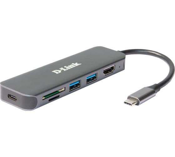 Док-станция d-link с разъемом usb type-c, 2 портами usb 3.0, 1 портом usb type-c/pd 3.0, 1 портом hdmi и слотами для карт sd и microsd DUB-2327/A1A 1