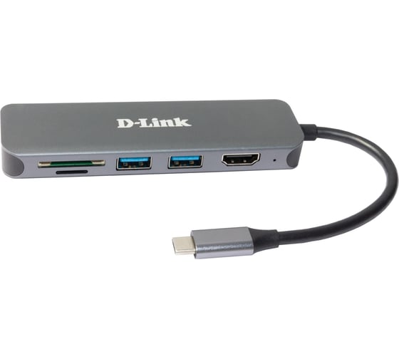 Док-станция d-link с разъемом usb type-c, 2 портами usb 3.0, 1 портом usb type-c/pd 3.0, 1 портом hdmi и слотами для карт sd и microsd DUB-2327/A1A