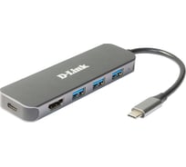 Док-станция d-link с разъемом usb type-c, 3 портами usb 3.0, 1 портом usb type-c/pd 3.0 и 1 портом hdmi DUB-2333/A1A