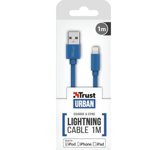 Кабель Trust LIGHTNING 1м плоский синий 20128