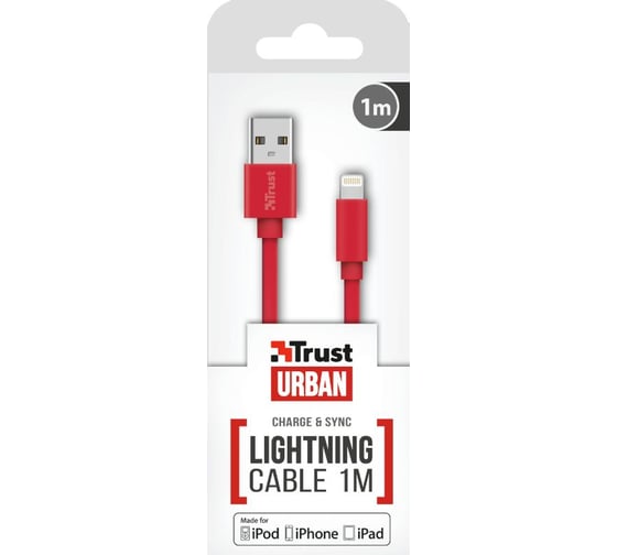 Кабель Trust LIGHTNING 1м плоский красный 20129