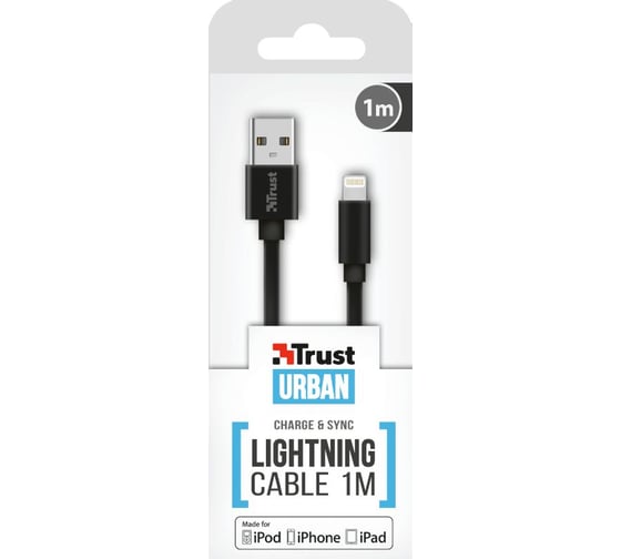 Кабель Trust LIGHTNING 1м плоский чёрный 20127