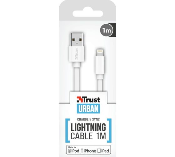 Кабель Trust LIGHTNING 1м плоский белый 20345