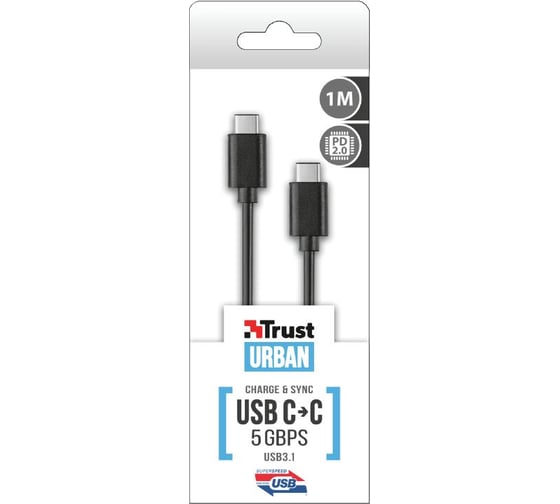 Кабель Trust UR USB3.1 USB-C USB-C 5Гб/с 1м 60Вт 21177
