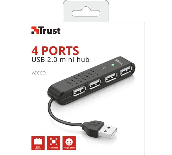 USB-хаб Trust Vecco 4xUSB 2.0 держатель провода 14591