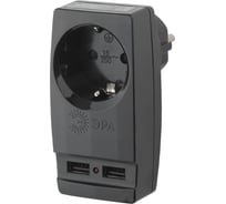Адаптер ЭРА SP-1e-USB-B Polynom 1гн 220V + 2xUSB 2100mA, c заземлением, черный Б0026333