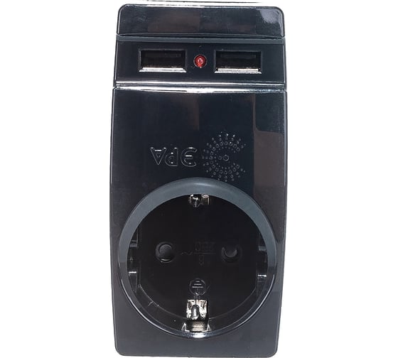 Адаптер ЭРА SP-1e-USB-B Polynom 1гн 220V + 2xUSB 2100mA, c заземлением, черный Б0026333