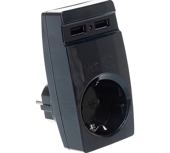 Адаптер ЭРА SP-1e-USB-B Polynom 1гн 220V + 2xUSB 2100mA, c заземлением, черный Б0026333