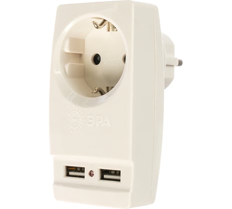 Адаптер ЭРА SP-1e-USB-W Polynom 1гн 220V + 2xUSB 2100mA, c заземлением, белый Б0026332