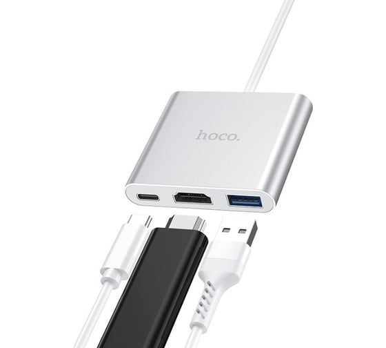 Адаптер Hoco hb14 easy usb-c на usb3.0+hdmi+usb-c, pd 67w (серый) 0L-MG-WF326