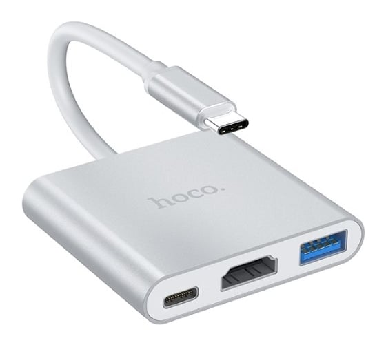 Адаптер Hoco hb14 easy usb-c на usb3.0+hdmi+usb-c, pd 67w (серый) 0L-MG-WF326