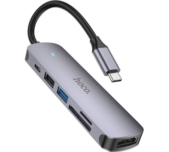Адаптер Hoco hb28 usb-c на hdtv+usb 3.0+usb2.0+sd+tf (серый) 0L-00057791