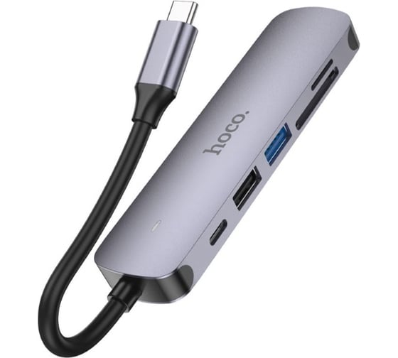 Адаптер Hoco hb28 usb-c на hdtv+usb 3.0+usb2.0+sd+tf (серый) 0L-00057791