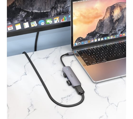 Адаптер Hoco hb28 usb-c на hdtv+usb 3.0+usb2.0+sd+tf (серый) 0L-00057791