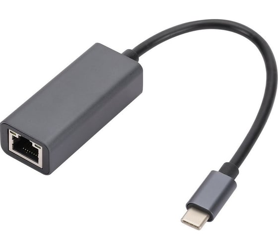 Переходник с кабелем Bion usb c - rj45, 1000мб/с, алюминиевый корпус, длинна кабеля 15 см, черный BXP-A-USBC-LAN-ALB 1