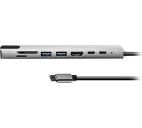Мульти переходник Bion usb type-c - 2usb type-c/2usb-a 3.0/hdmi/sd/tf/rj-45 100мб/с, 100w, длина кабеля 20см BXP-A-USBC-MULTI-01