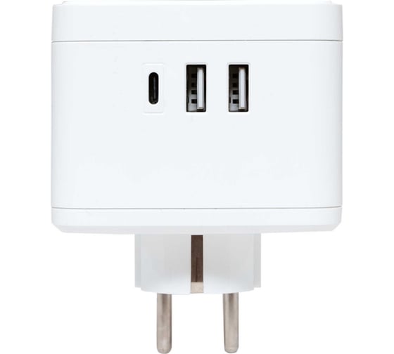 Тройник EKF "Куб" 2 гнезда 2USB 2,4А+Type C + Ночник UBA-CUB-T2-TC