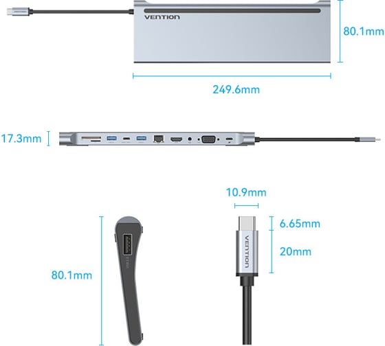 Мультифункциональная док-станция VENTION USB Type C 11 в 1, шт. THTHC