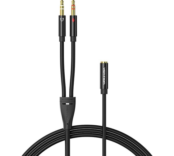 Переходник VENTION гибкий Jack 3.5 mm F 4 pin/Jack 3.5 mm M x 2 (OMTP-CTIA) - 0.3м, шт. BHDBY