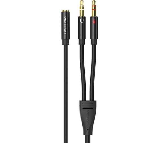 Переходник VENTION гибкий Jack 3.5 mm F 4 pin/Jack 3.5 mm M x 2 (OMTP-CTIA) - 0.3м, шт. BHDBY