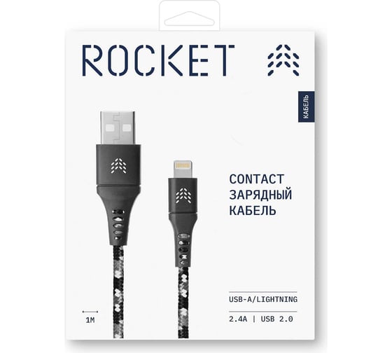 Зарядный кабель ROCKET Contact USB-A,Lightning 1м, тканевая оплетка RDC502BW01CT-AL