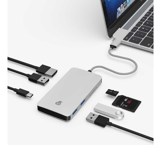 Адаптер хаб uBear LINK Hub 7 in 1, Power Delivery, HDMI 4k, Type-C Цвет Silver HB01SL01-TC