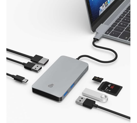 Адаптер хаб uBear LINK Hub 7 in 1, Power Delivery, HDMI 4k, Type-C Цвет Space Grey HB01SG01-TC