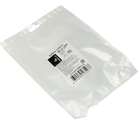 Кабель Cablexpert usb2.0 microusb, 12w, 2,1a, плоский, тканевая оплетка,1м, пакет, CC-mUSB2-AMBM-FL-1M