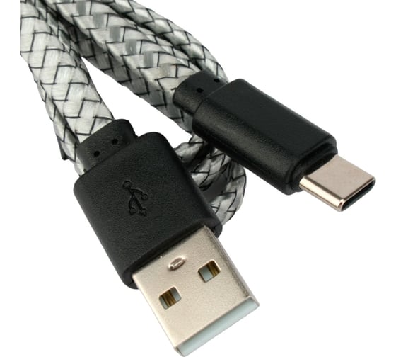 Кабель Cablexpert плоский USB2.0 AM/Type-C, 3A, 18Вт, QC3.0, медь, нейлон. оплетка, 1м, серый, пакет CC-USB2-AMCM-FL-1M
